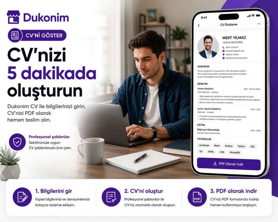 Dukonim CV ile beş dakikada profesyonel dijital özgeçmiş oluşturma ekranı